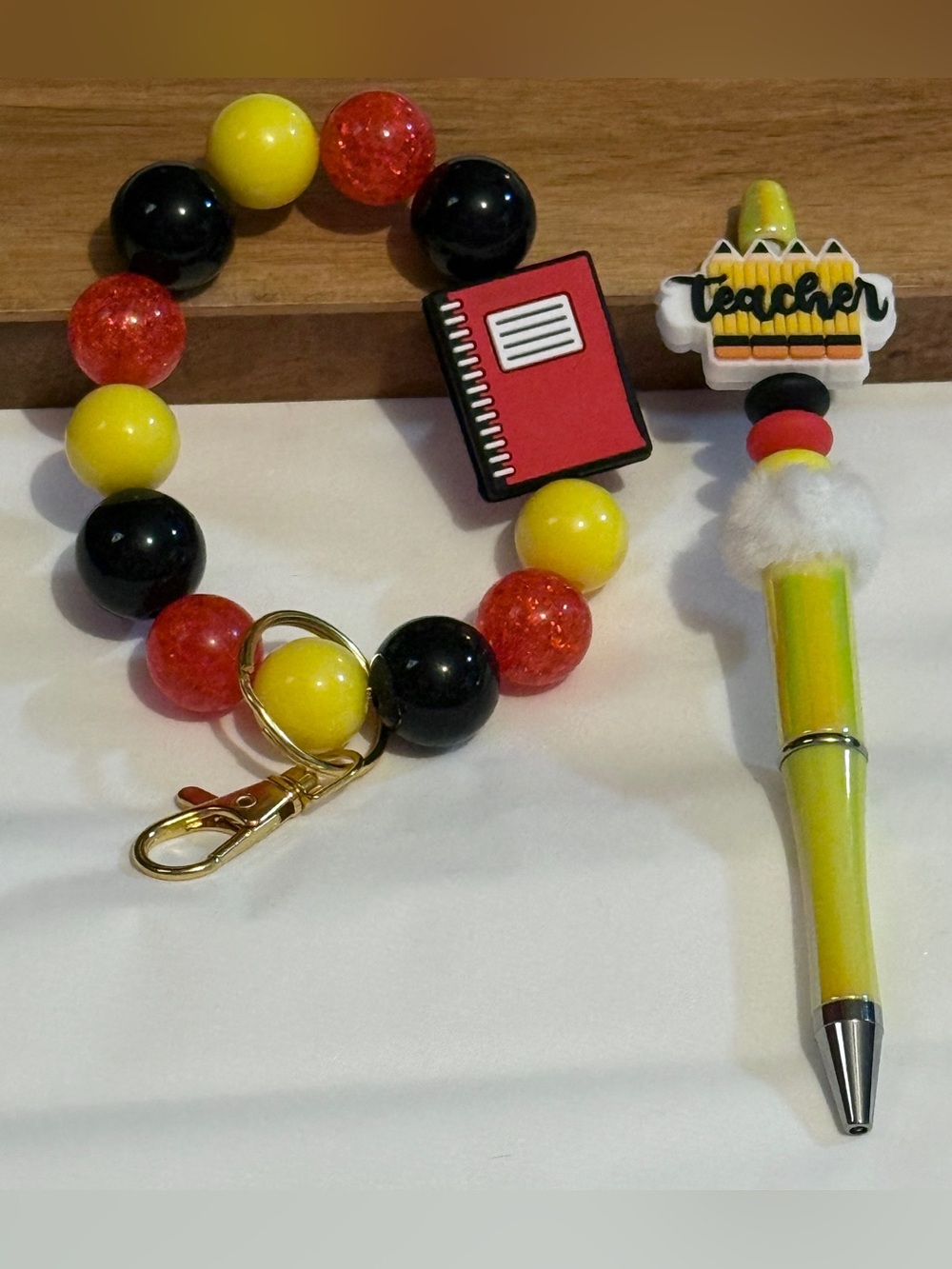 Teacher Appreciation Beaded Pen, Keychain Wristlet Set School Gift BTJ